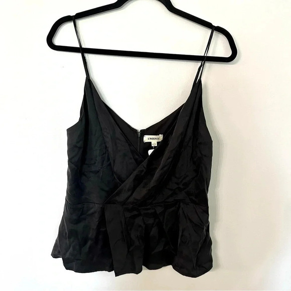 L’AGENCE Women’s Black Chiara Top 100% Silk Strappy Ruffle V-Neck Size L NWT - Picture 2 of 10